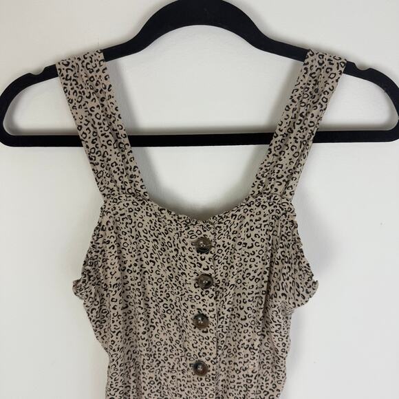 Japna Womens Leopard Print Sleeveless Button Front Beige/Black Maxi Dress Small - Picture 3 of 7